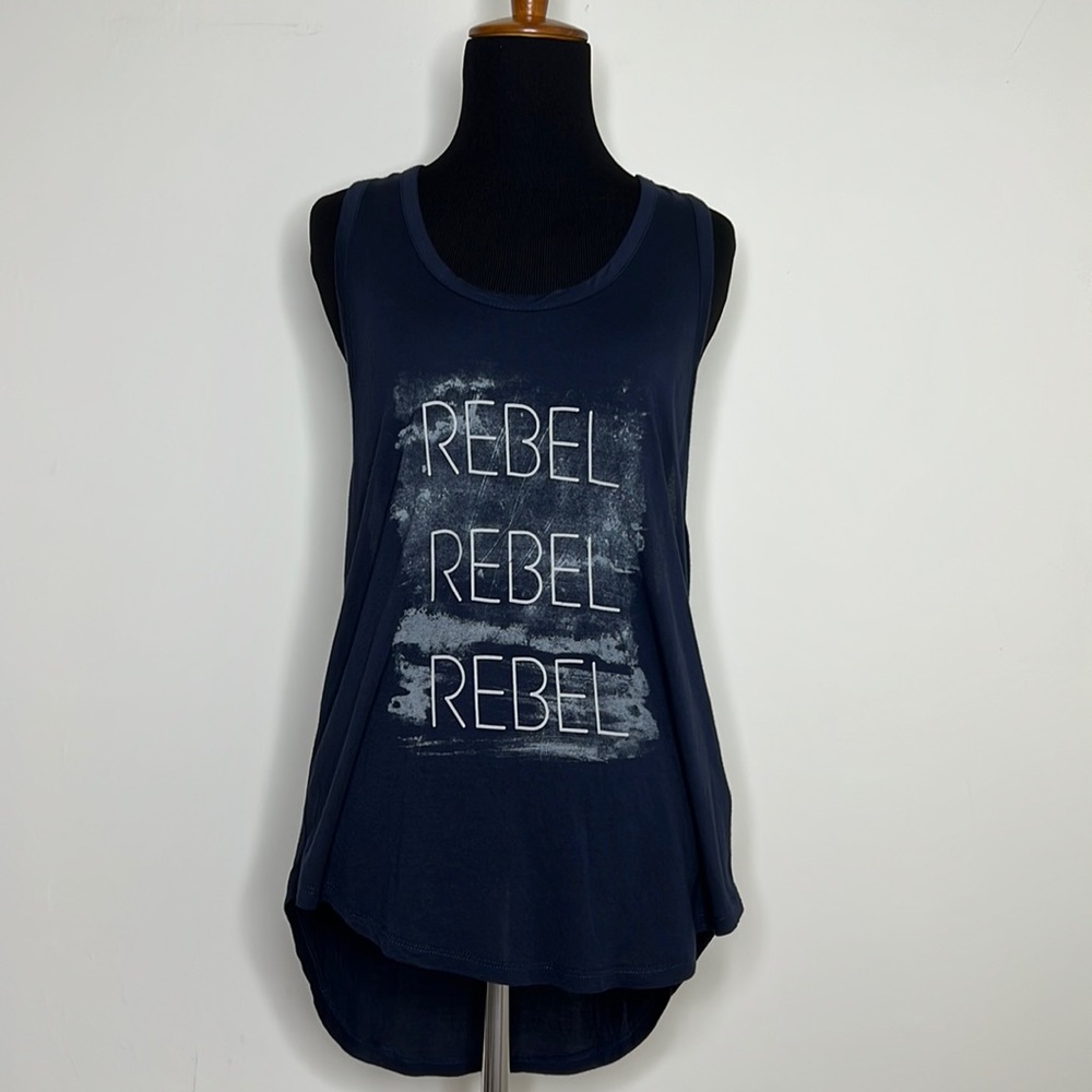 HAUTE HIPPIE Navy Rebel Print Hi-Lo Tank Top S